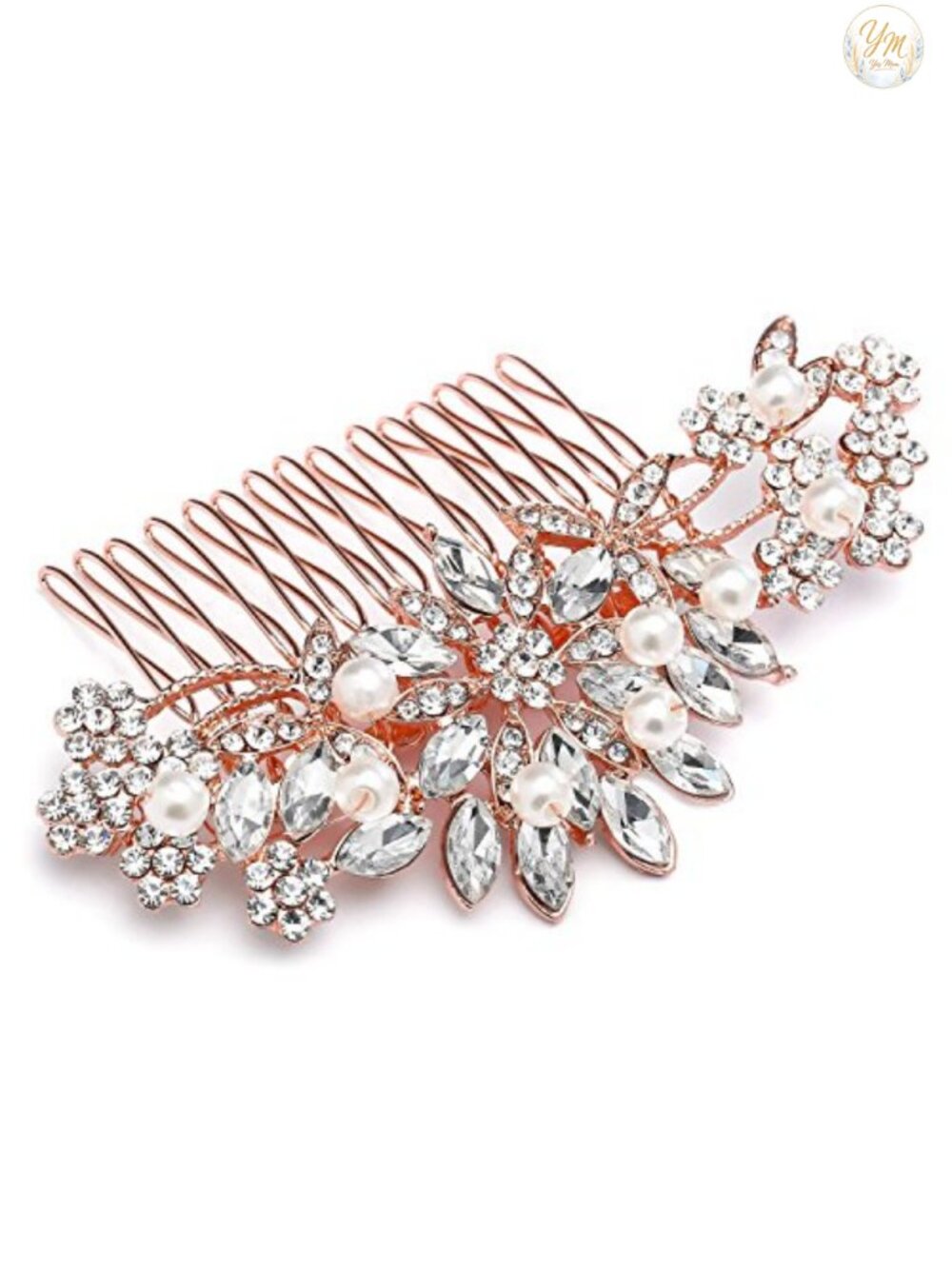 Vintage Bridal Hair Comb with Simulated Pearl Crystal Accents - Picture 1 of 6